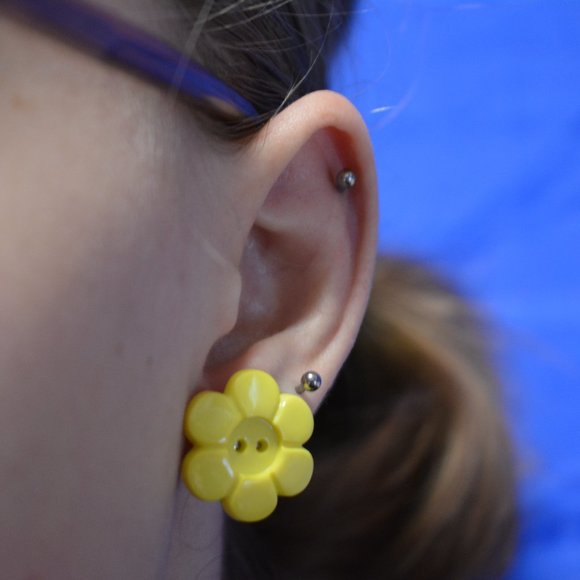 Yellow Flower Statement Stud Earrings - Picture 4 of 5